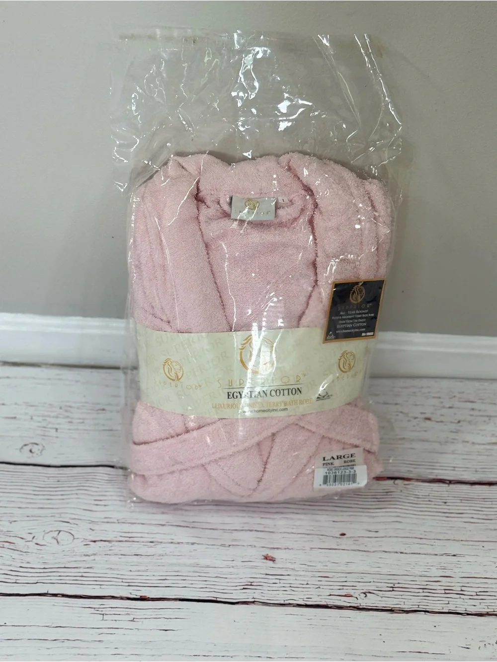 Superior Egyptian Cotton Pink Terry Bath Robe - Large